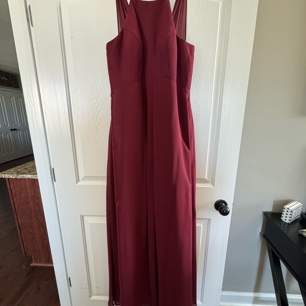 Azazie Red Sleeveless Halter Maxi Dress